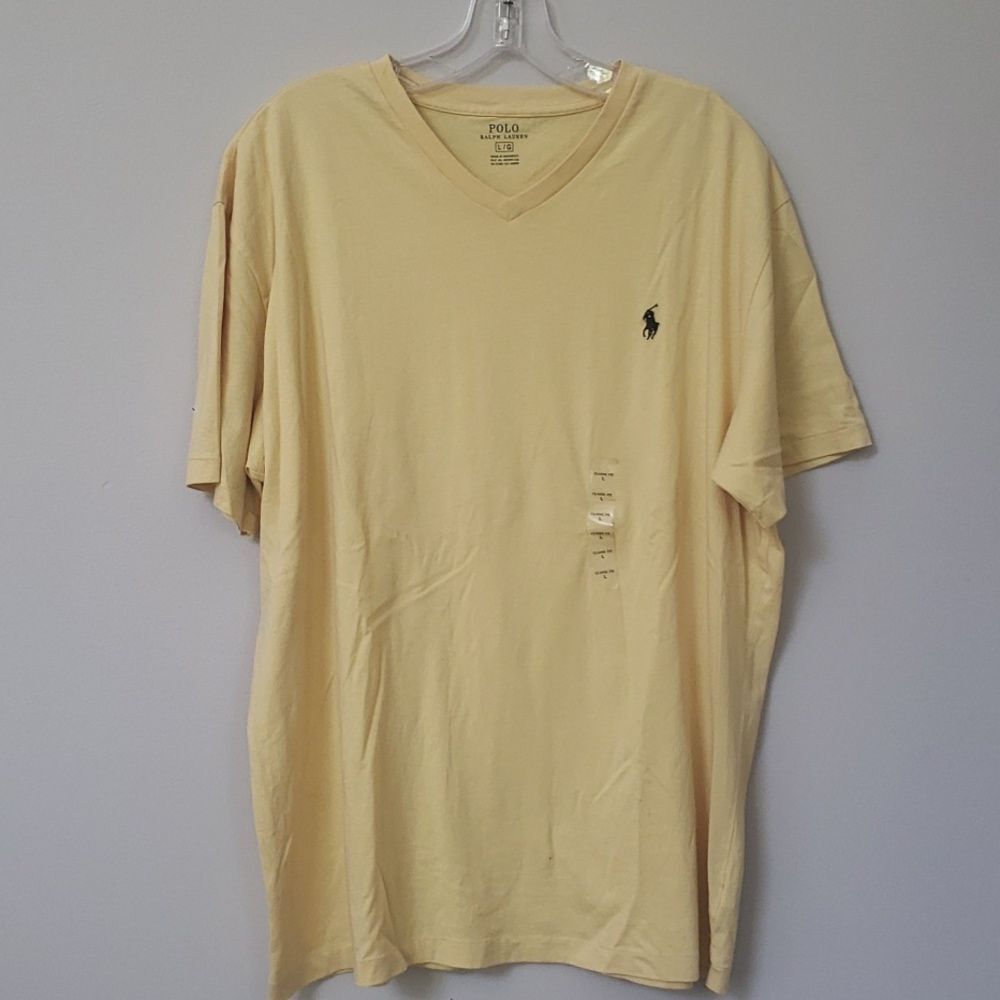 NWoT Polo Ralph Lauren V-Neck Tee Mens Large Short Sleeve Yellow Navy